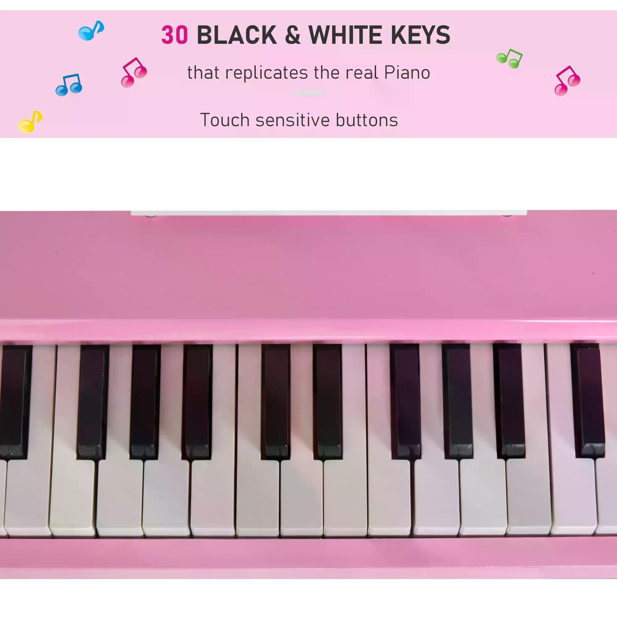 Modern Kids Piano 30 Keys Set of 2 Mini Toy for Child Grand Piano with Music Stand and Bench, Best Gifts Pink