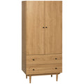 Wardrobe with 2 Doors, 2 Drawers & Hanging Rail 80x52x180cm - Natural Tone