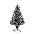 4ft 120cm Prelit LED Artificial Christmas Tree with Fibre Optic Lights - Green/White