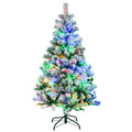 4.5' Artificial Snow Christmas Tree with Frosted Branches, LED Lights & Steel Base - Warm White or Colourful