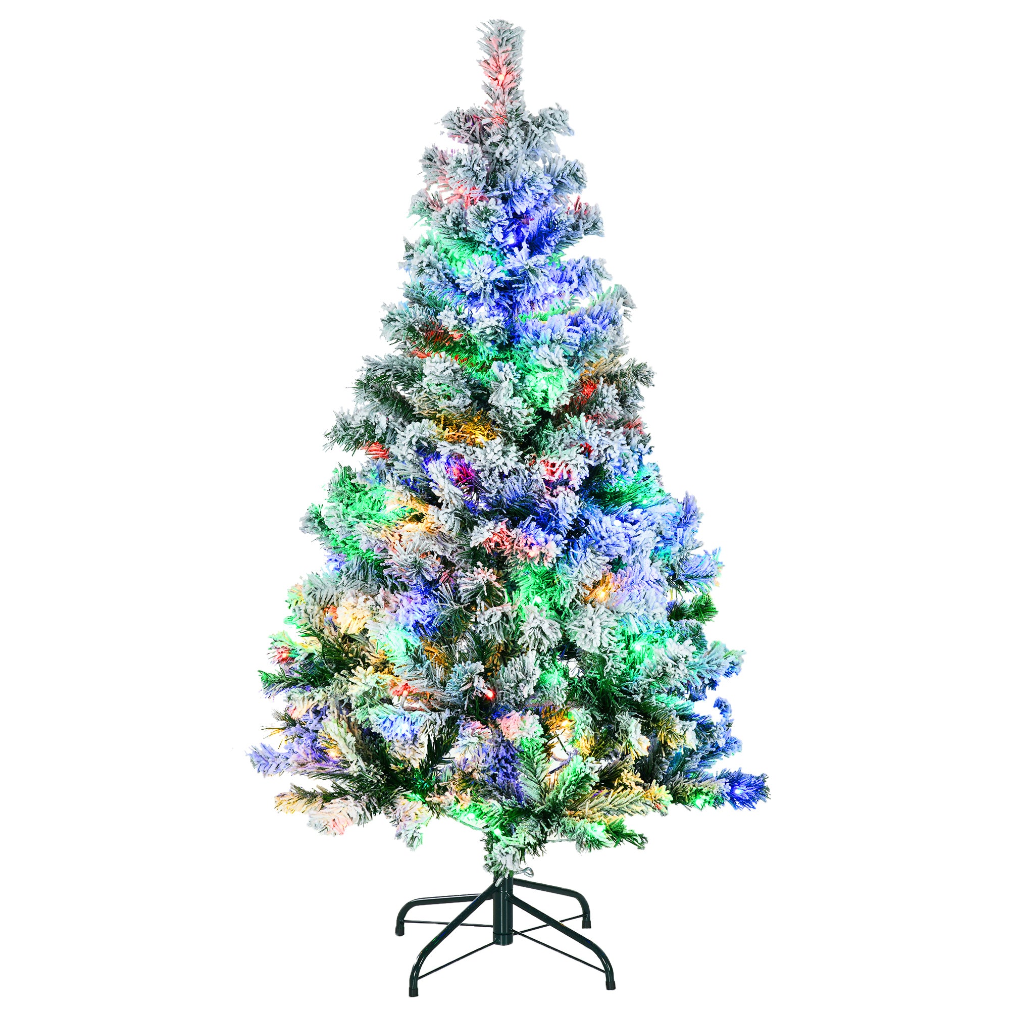 4.5' Artificial Snow Christmas Trees with Frosted Branches, Warm White or Colourful LED Lights, Steel Base