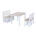 4 Piece Pine Wood Kids Furniture Set with Storage Bench - Oak and White