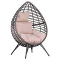 Rattan Egg Chair with Cushion Durable Metal Frame for Indoor Outdoor Use - Grey Beige