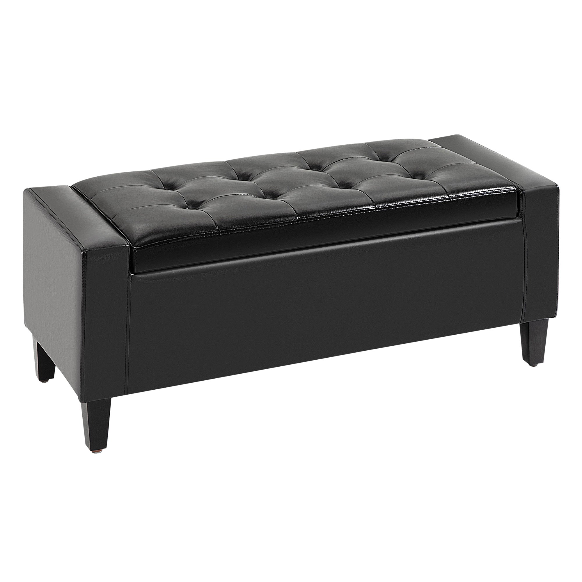 PU Leather Storage Ottoman Bench Storage Chest Tufted Ottoman Cube w/ Flipping Top 92L x 40W x 40H cm Black