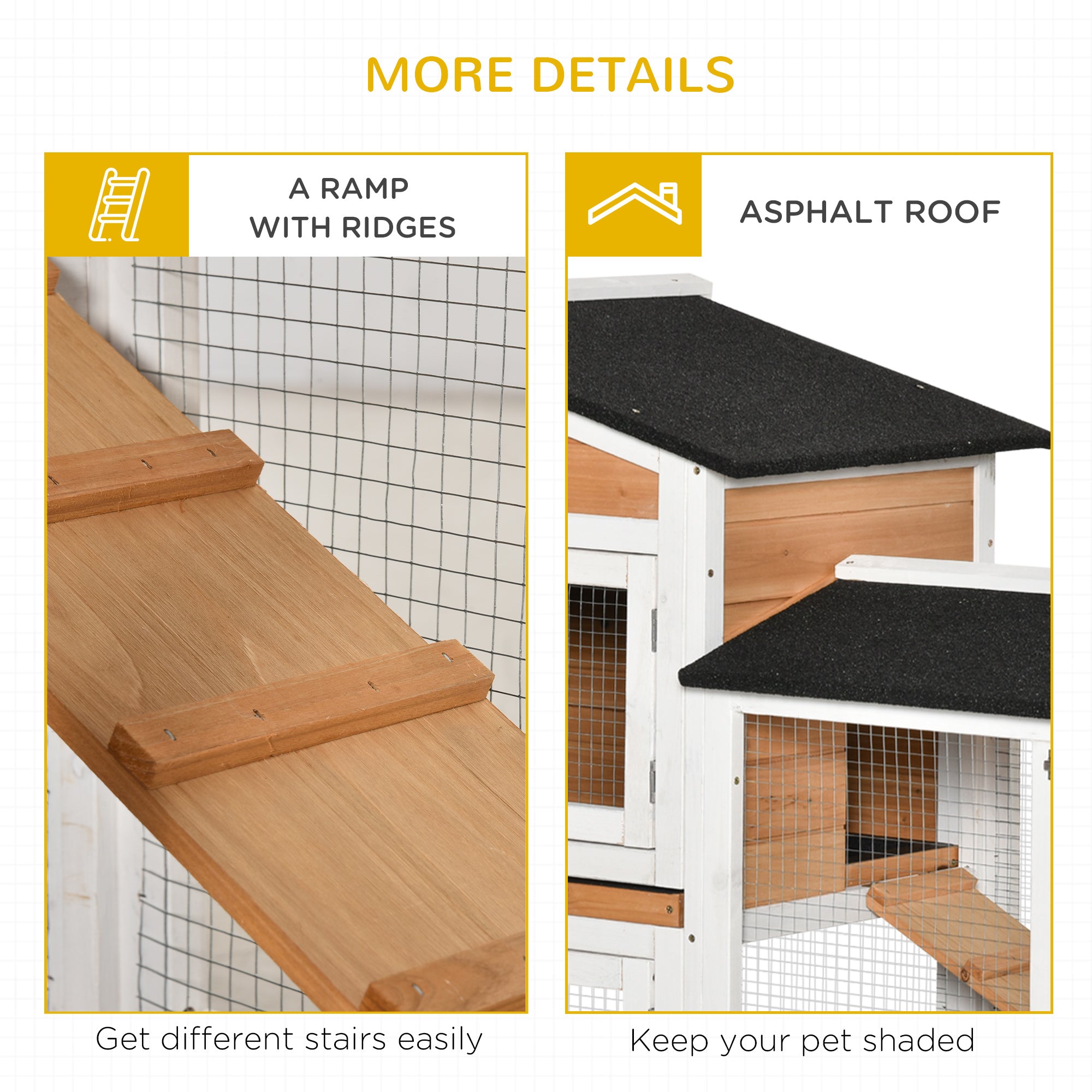 Two-Tier Wooden Rabbit Hutch Mobile Guinea Pig Cage Bunny Run w/ Wheels, Run, Slide-Out Tray, Ramp