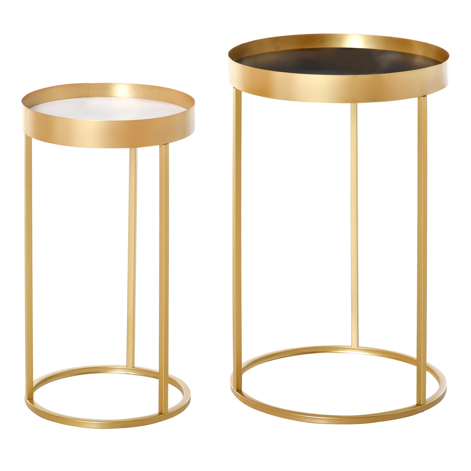 Set of 2 Nesting Coffee Tables with Gold Metal Base, Nest of Tables with Embedded Tabletop in Marble Color, Living Room, Bedroom