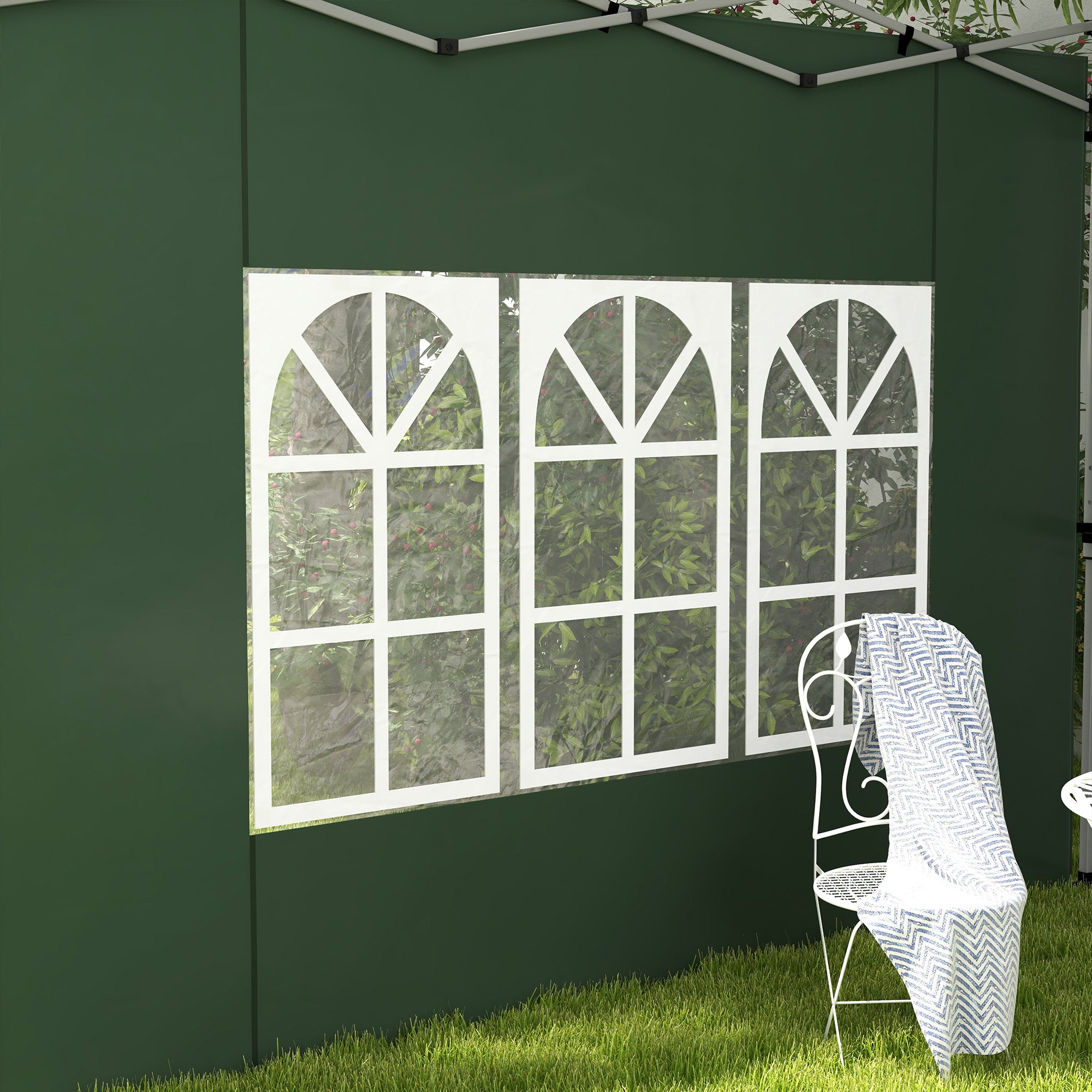 2 Pack Gazebo Side Panels with Window for 3x3 or 3x4m Canopy - Green