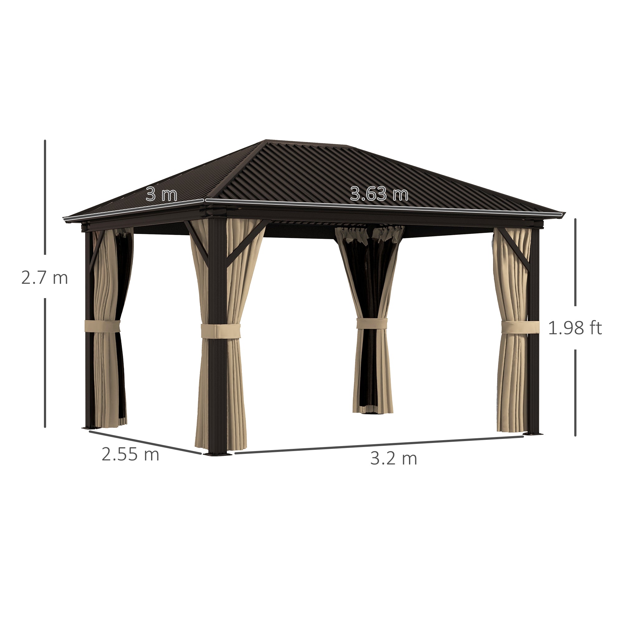 3.6 x 3m Aluminium Frame Hardtop Gazebo, with Accessories