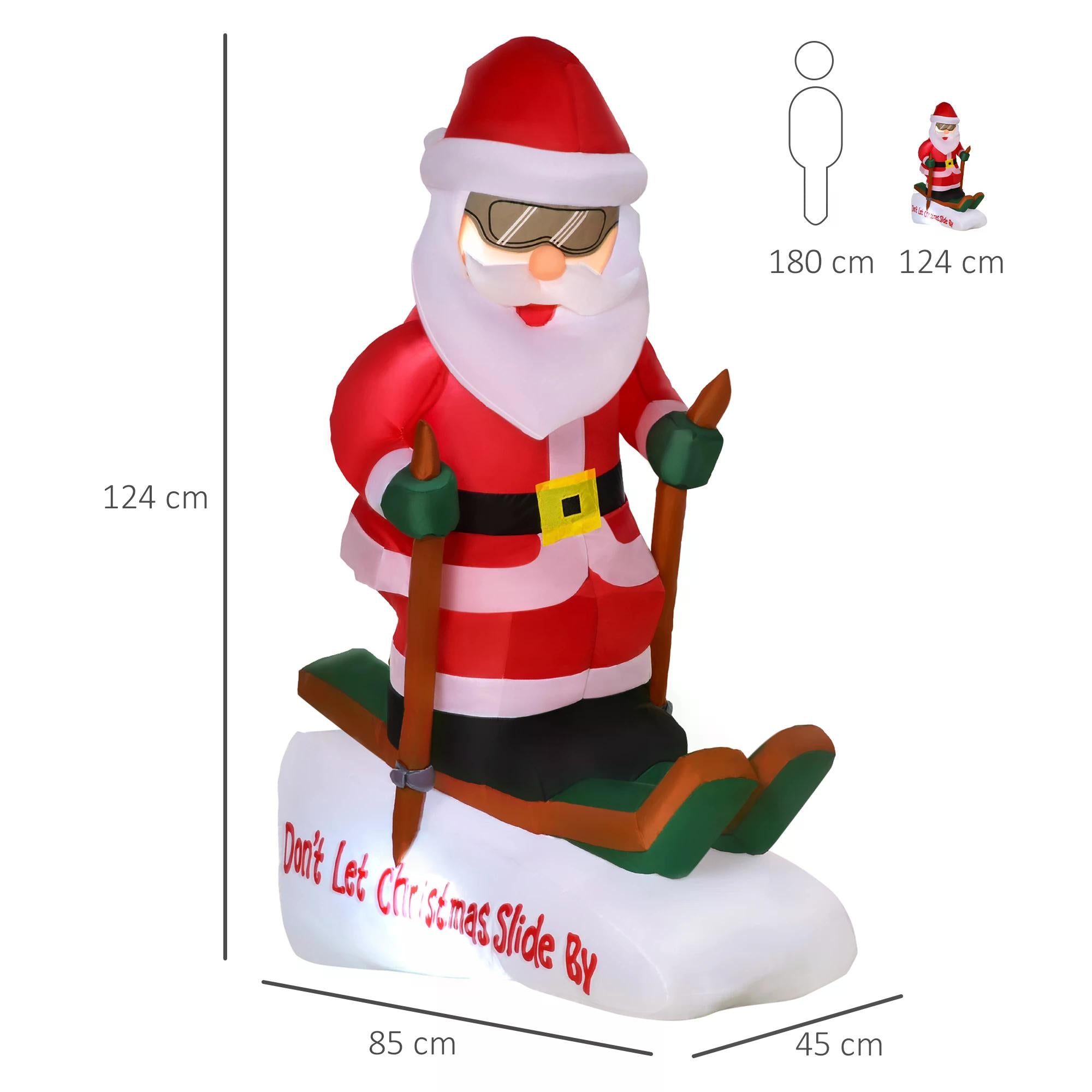 4ft Christmas Inflatable Decoration with Santa Claus Skiing Easy Set-Up for Holiday Garden Decoration