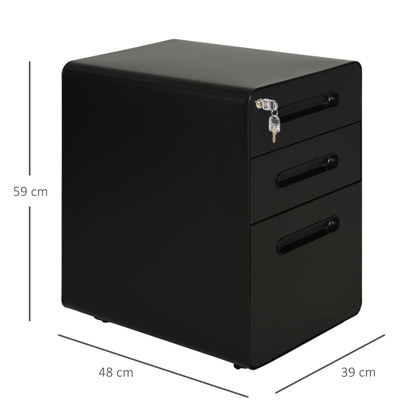 Fully Assembled 3-Drawer Mobile File Cabinet Lockable All-Metal Rolling Vertical File Cabinet Black