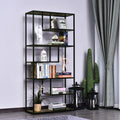 Industrial Style 6-Shelf Wood Bookcase Display Rack Organiser - Rustic Brown & Black