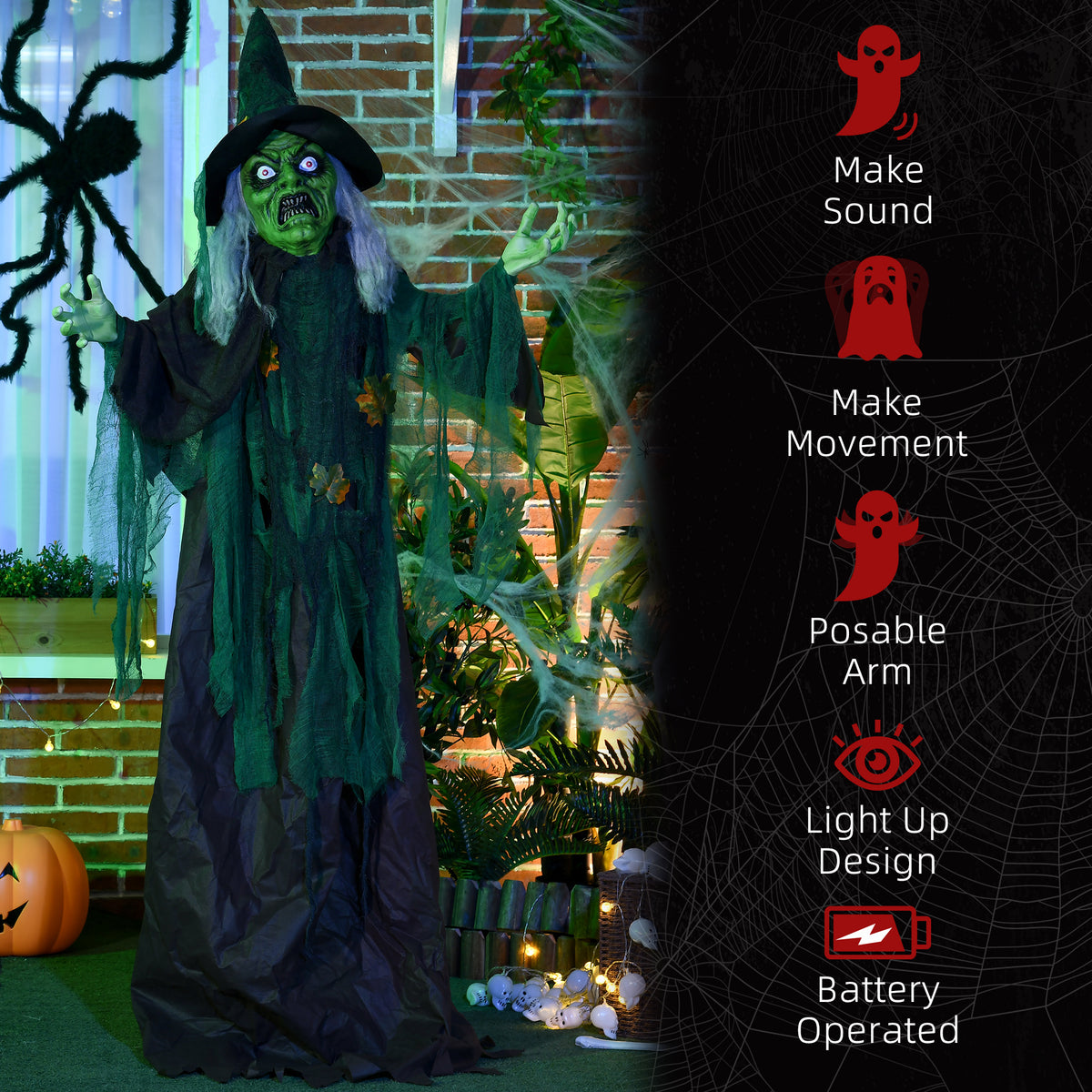 6ft Outdoor Halloween Witch Decoration with Light-Up Eyes & Sound Activation - Multi-Coloured