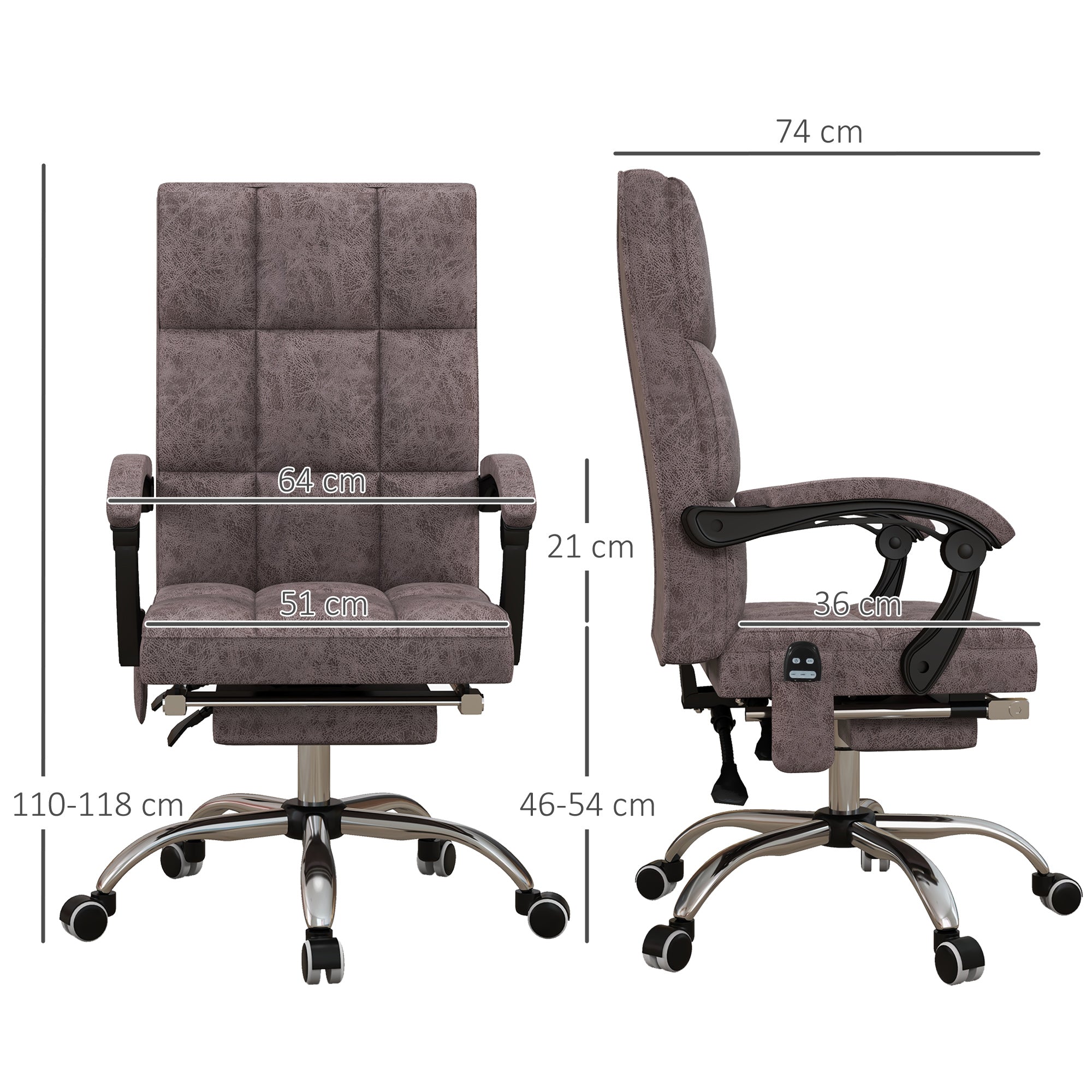 Executive Vibration Massage Office Chair, Microfibre Computer Chair with Armrest, 135° Reclining Back, Charcoal Grey