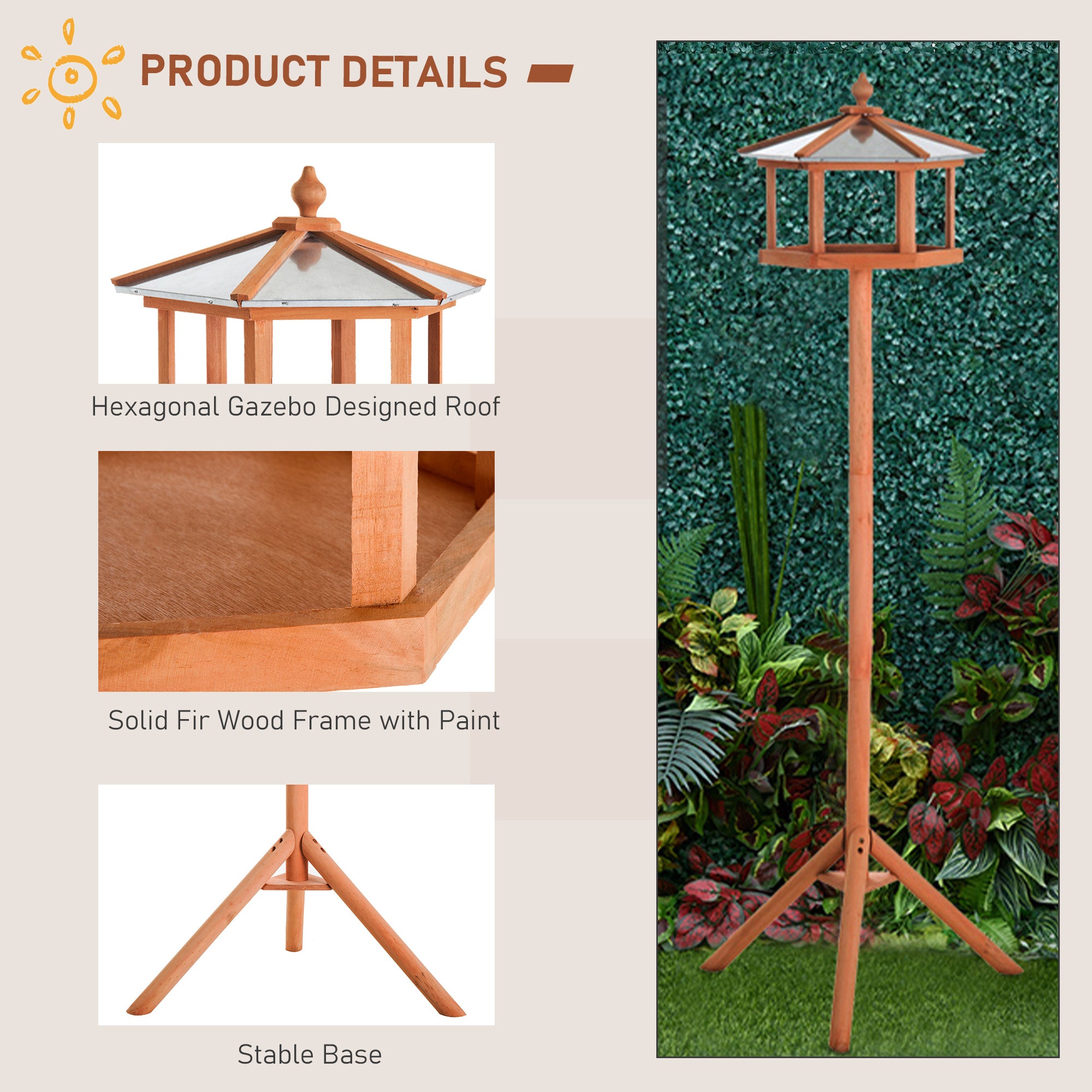 Portable Wooden Bird Feeder Station with Stand for Garden, Patio or Balcony