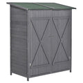 Wooden Garden Storage Shed with Lockable Double Doors and Removable Table - Grey