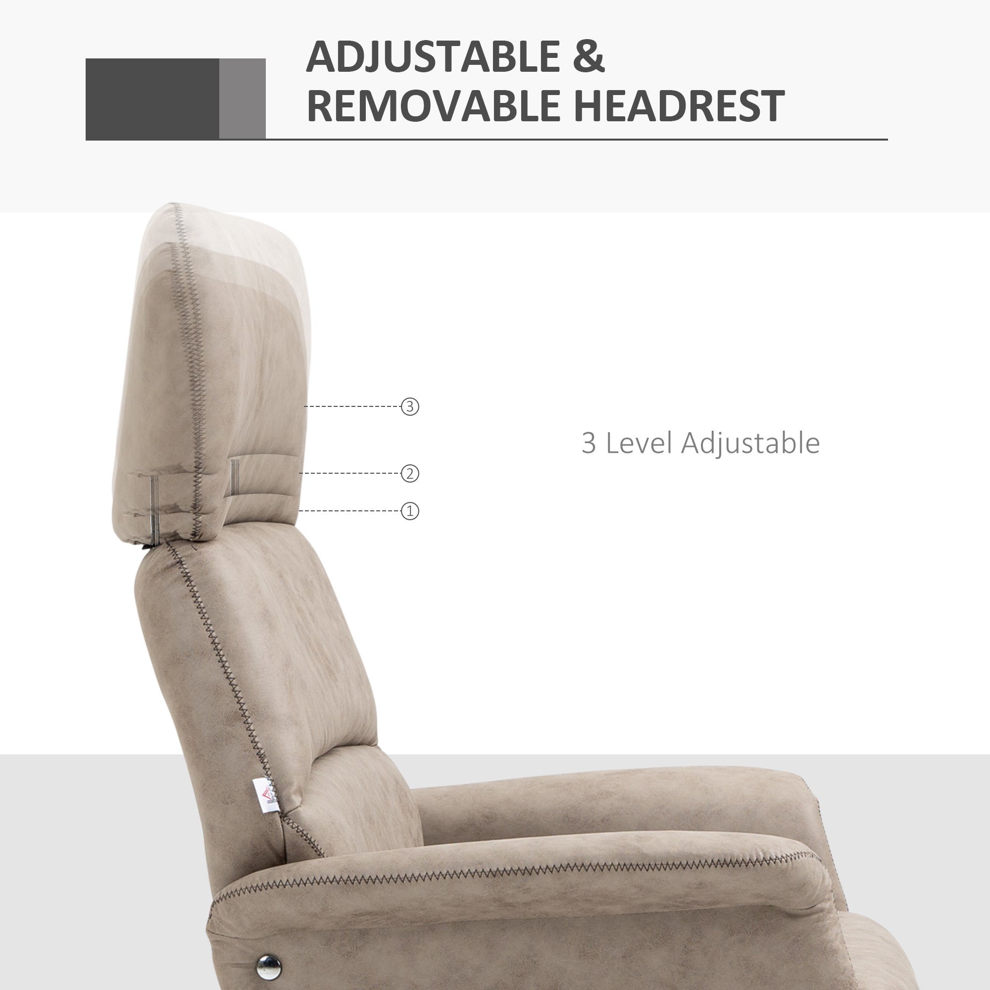 Swivel Recliner Chair and Footstool, Upholstered Reclining Armchair with Ottoman, Adjustable and Removable Headrest, Khaki