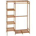Bamboo Clothes Rack with 6-Tier Storage Shelf and Hanging Rod for Bedroom and Entryway - Natural Wood Effect