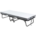 Portable Folding Bed with 10cm Mattress on Wheels - White/Black