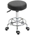 Height Adjustable PU Leather Swivel Salon Stool with Footrest - Black