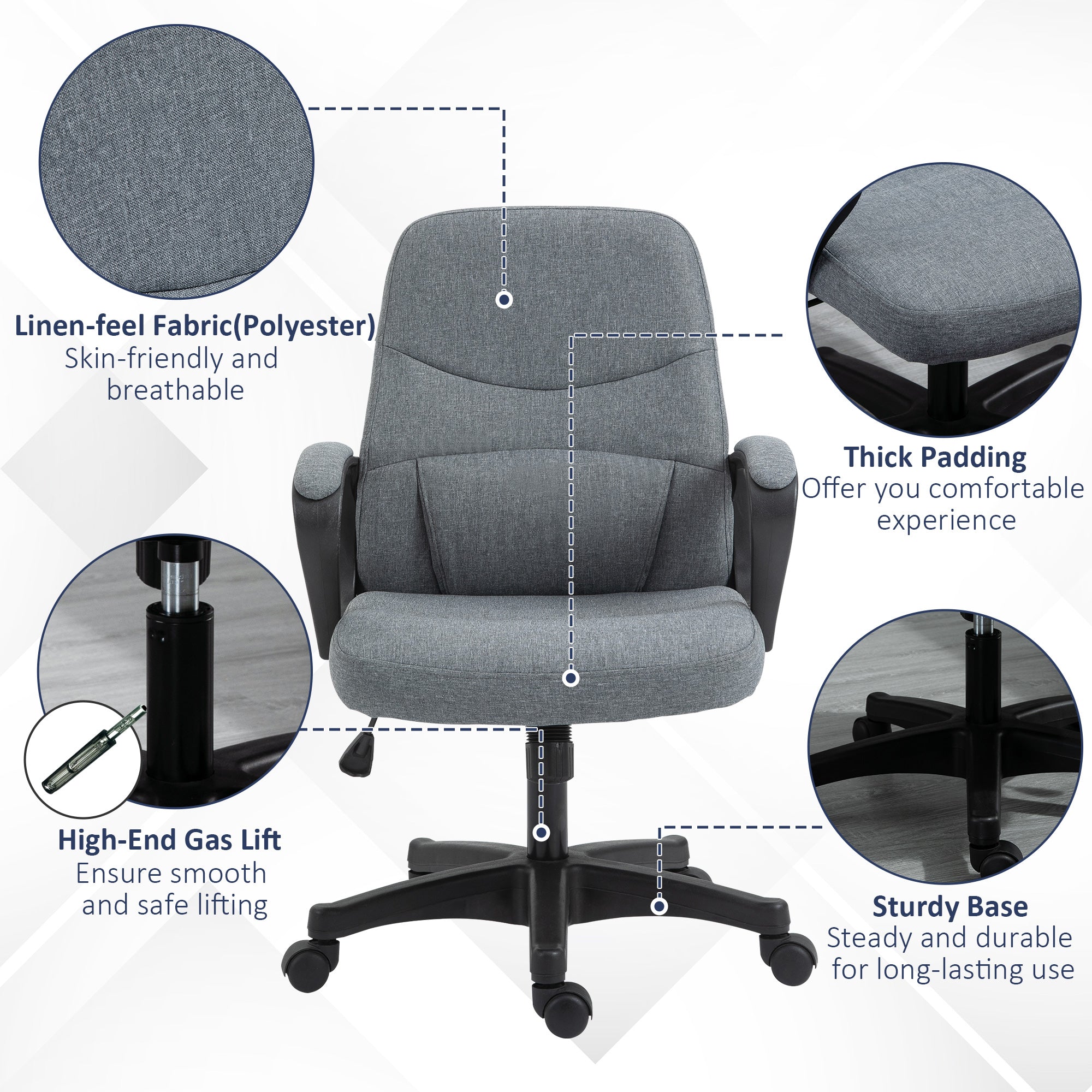 Office Chair with Massager Lumbar High Back Ergonomic Support Office 360° Swivel Chairs Adjustable Height Backrest Grey