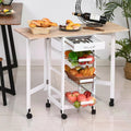 Drop-Leaf Kitchen Trolley with 3 Baskets, Drawer & 6 Wheels Rolling Storage Cart - White Oak Tone