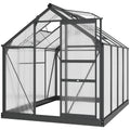 6x8ft Polycarbonate Greenhouse with Aluminium Frame and Sliding Door - Grey