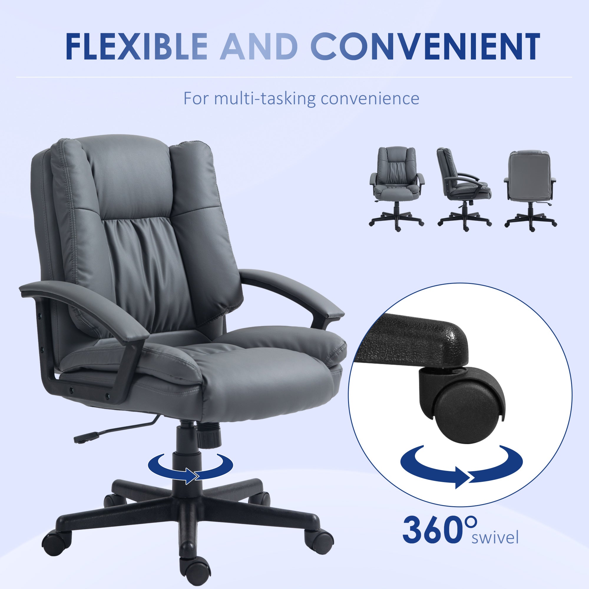 Office Chair, Faux Leather Computer Desk Chair, Mid Back Executive Chair with Adjustable Height and Swivel Rolling Wheels