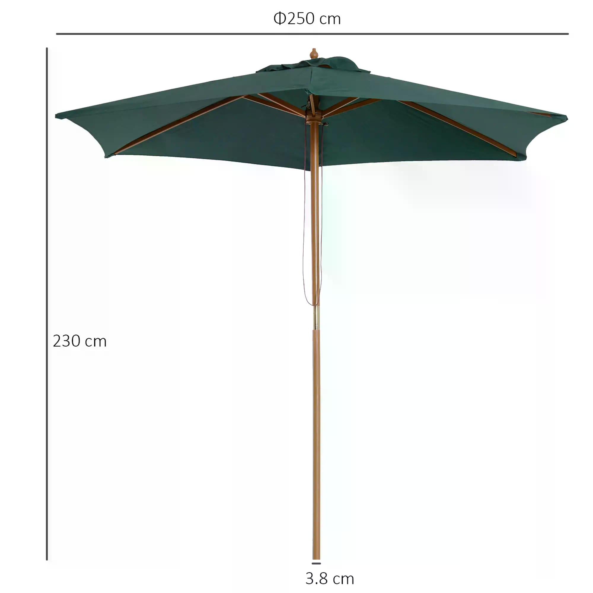 2.5m Wooden Garden Patio Parasol Umbrella-Dark Green