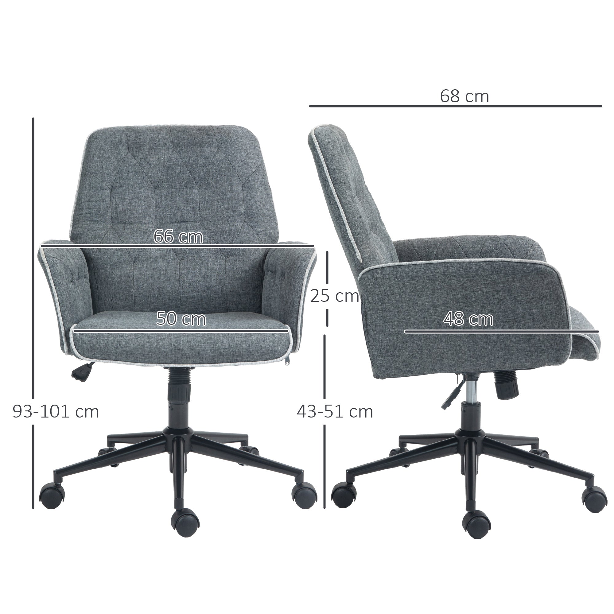 Linen Computer Chair with Armrest, Modern Swivel Chair with Adjustable Height, Dark Grey