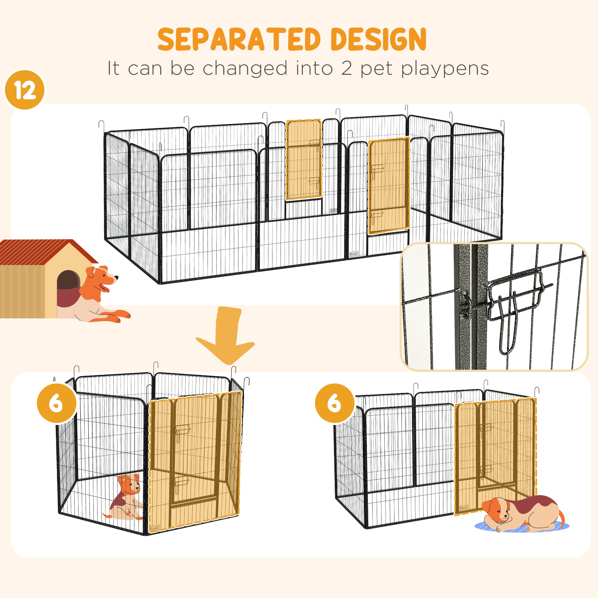 Heavy Duty Puppy Play Pen, 12 Panels Pet Exercise Pet, Pet Playpen for Small, Medium and Large Dogs