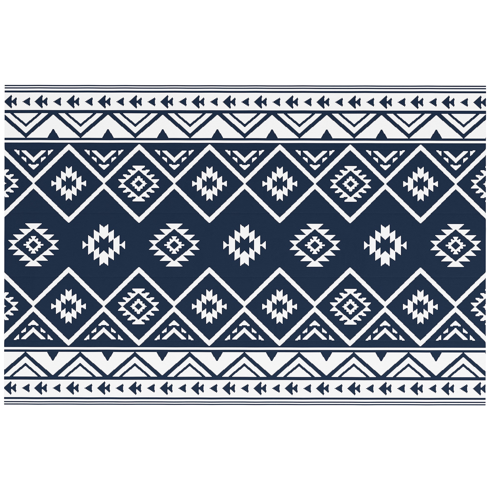 Plastic Straw Reversible RV Outdoor Rug with Carry Bag, 182 x 274cm, Dark Blue and White