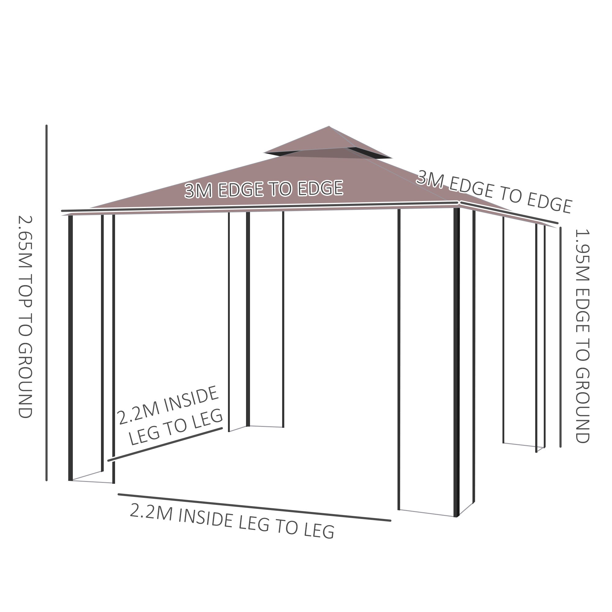 3 x 3(m) Patio Gazebo Canopy Garden Pavilion Tent Shelter with 2 Tier Roof and Mosquito Netting, Steel Frame, Coffee