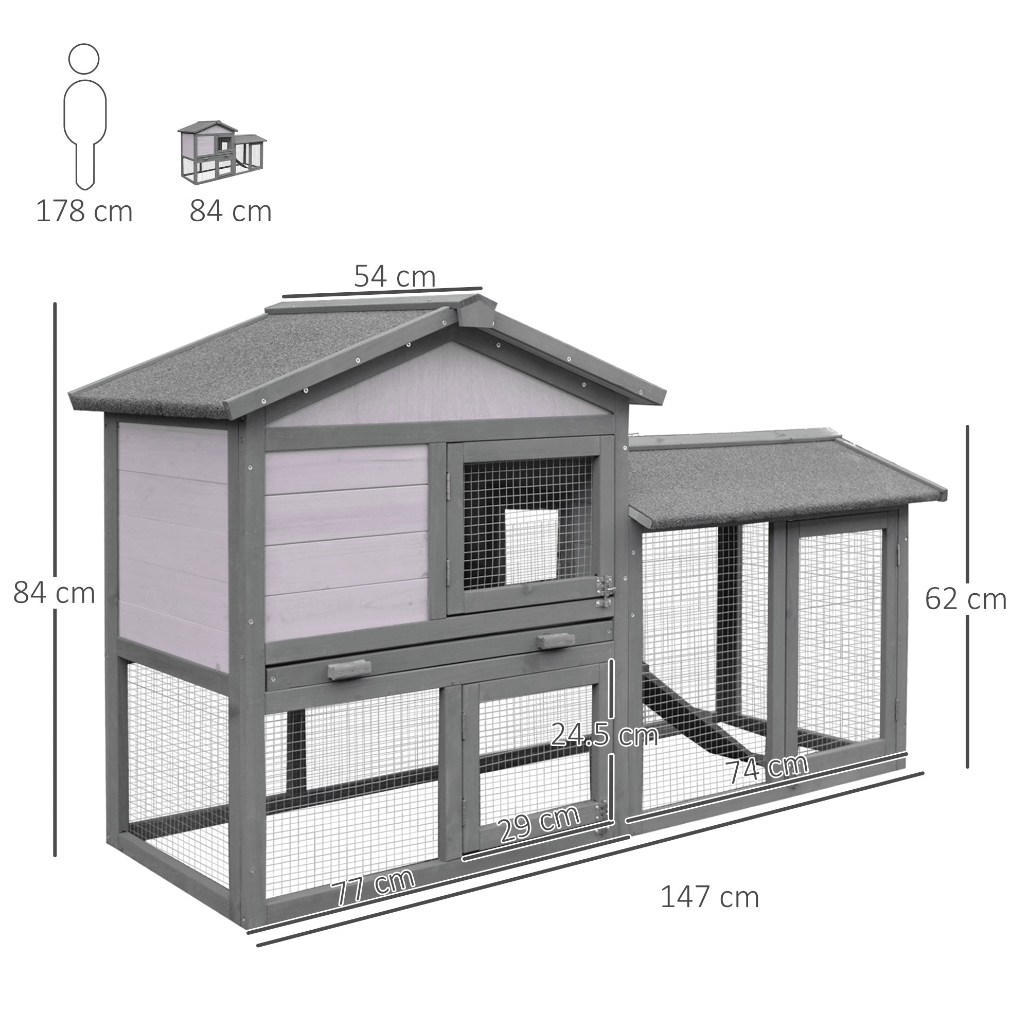 Small Animal Two-Level Fir Wood Hutch with Ramp - Burnt Yellow