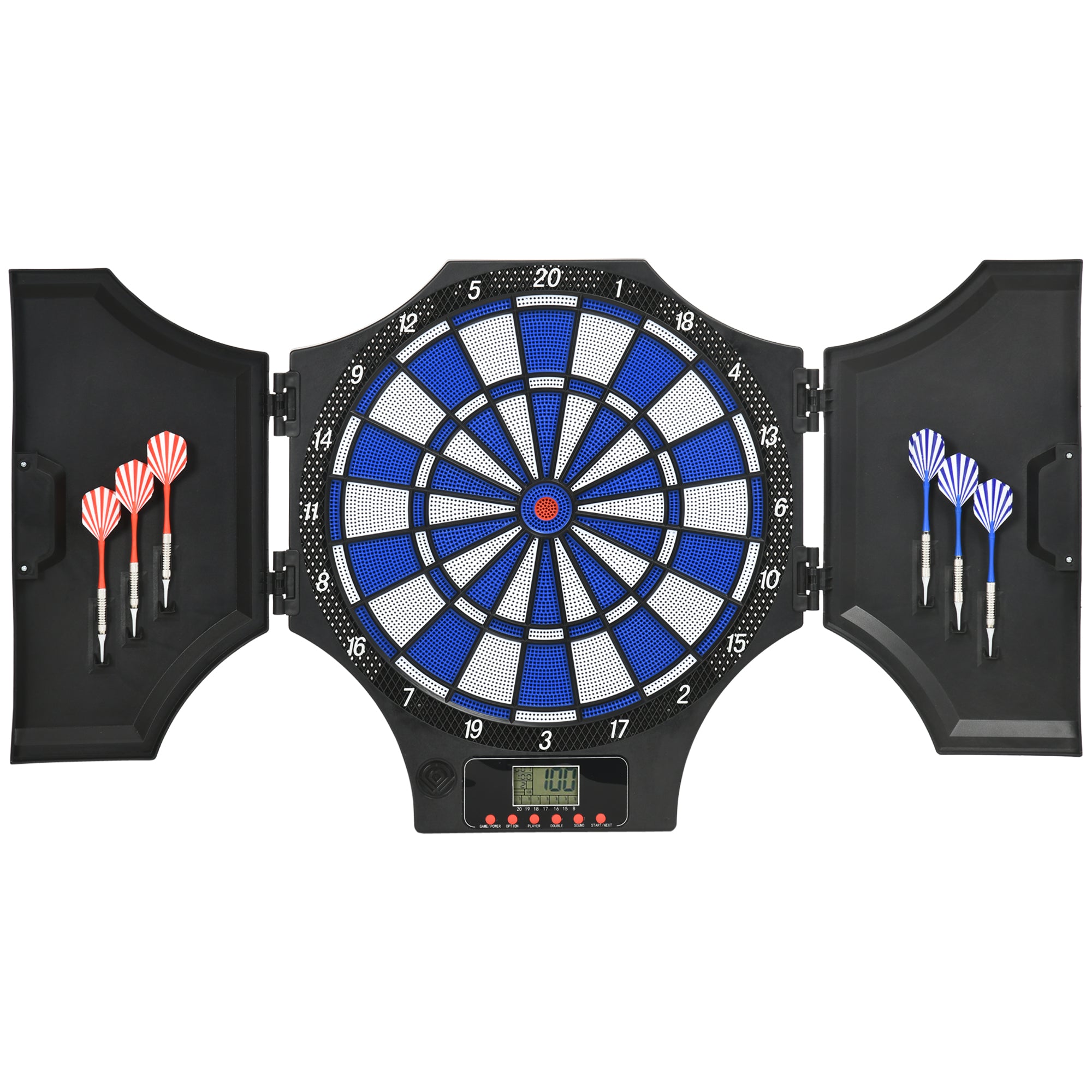 Electronic Dartboard Set with 31 Games for 8 Players, Dart Board Set w/Cabinet, 6 Soft Tip Darts, 6 Spare Tips, LCD Scoring Indicator