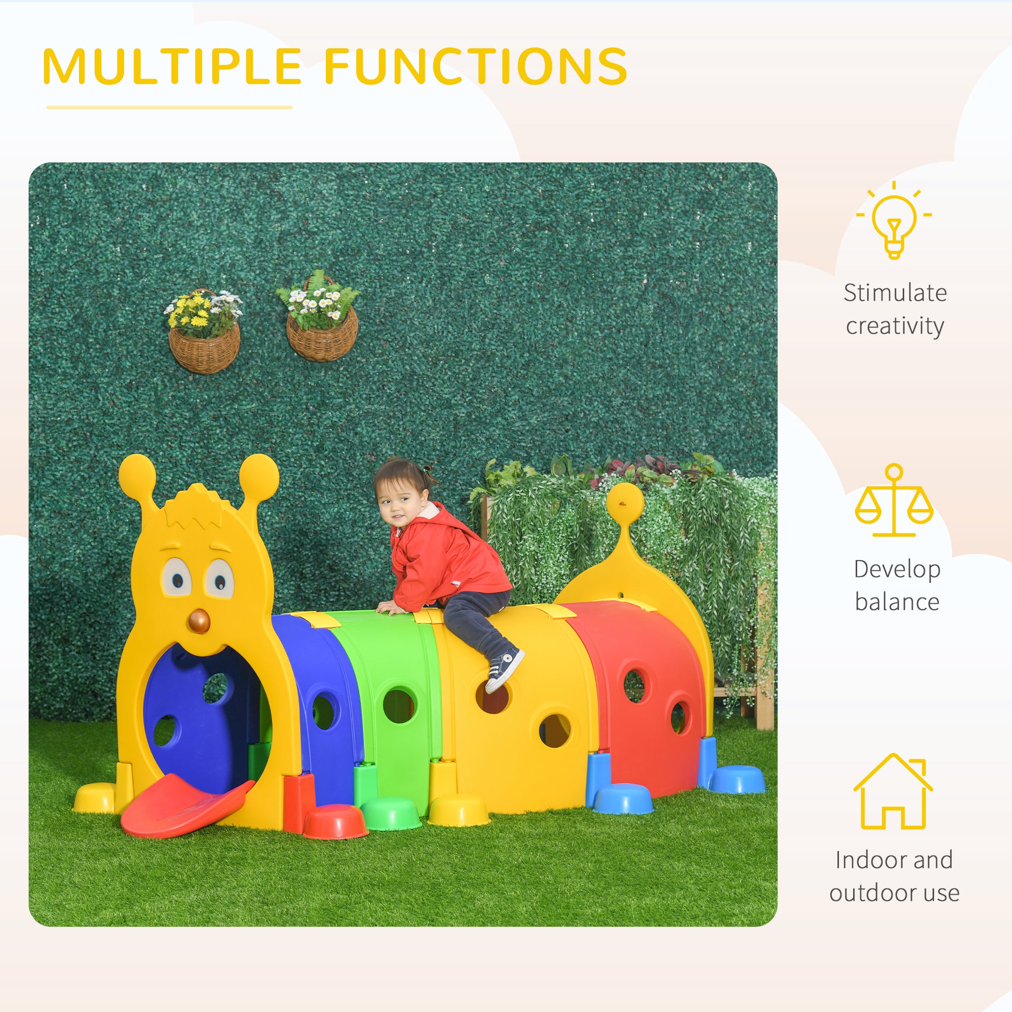Play Tunnel, Caterpillar Tunnel for Kids Climb, Toddler Play Structure for Ages 3-6 Years, Indoor, Outdoor, Multi-coloured