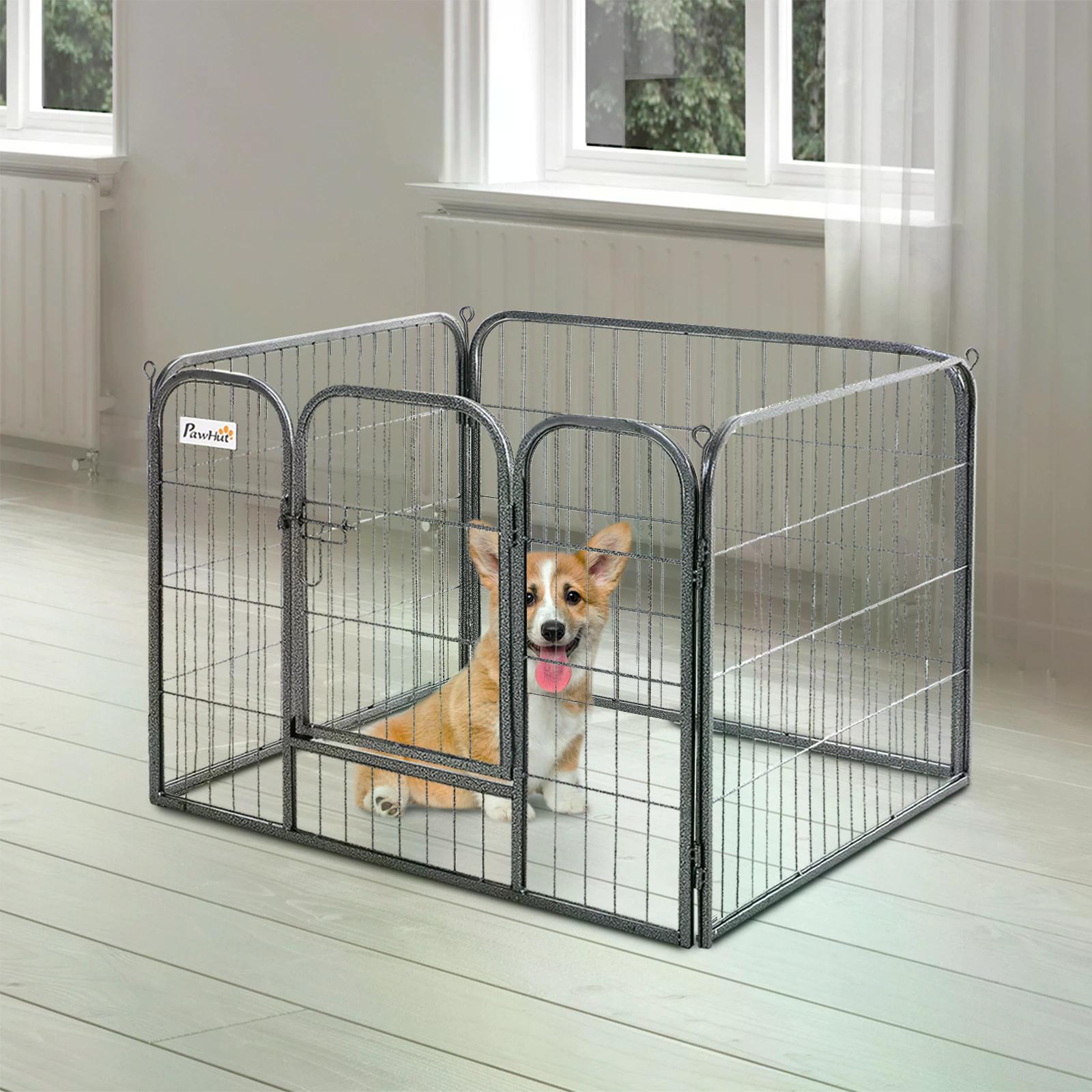 Heavy Duty Dog Kennel Large Dog Kennel Square Metal Foldable Kennel Dog Pen Grey