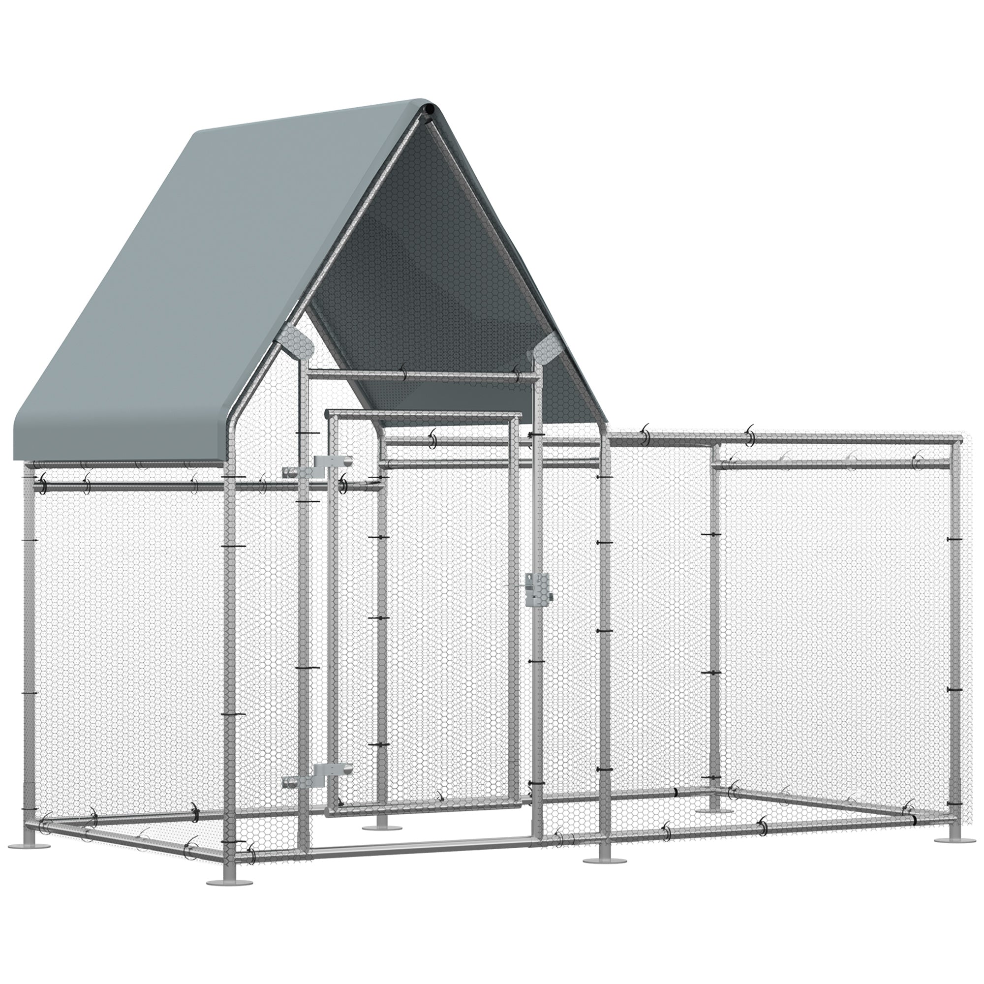 Chicken Run Coop, Large Galvanized Walk In Chicken House, Hen Poultry House Cage, Rabbit Hutch Metal Enclosure Outdoor, 200 x 105 x 172cm