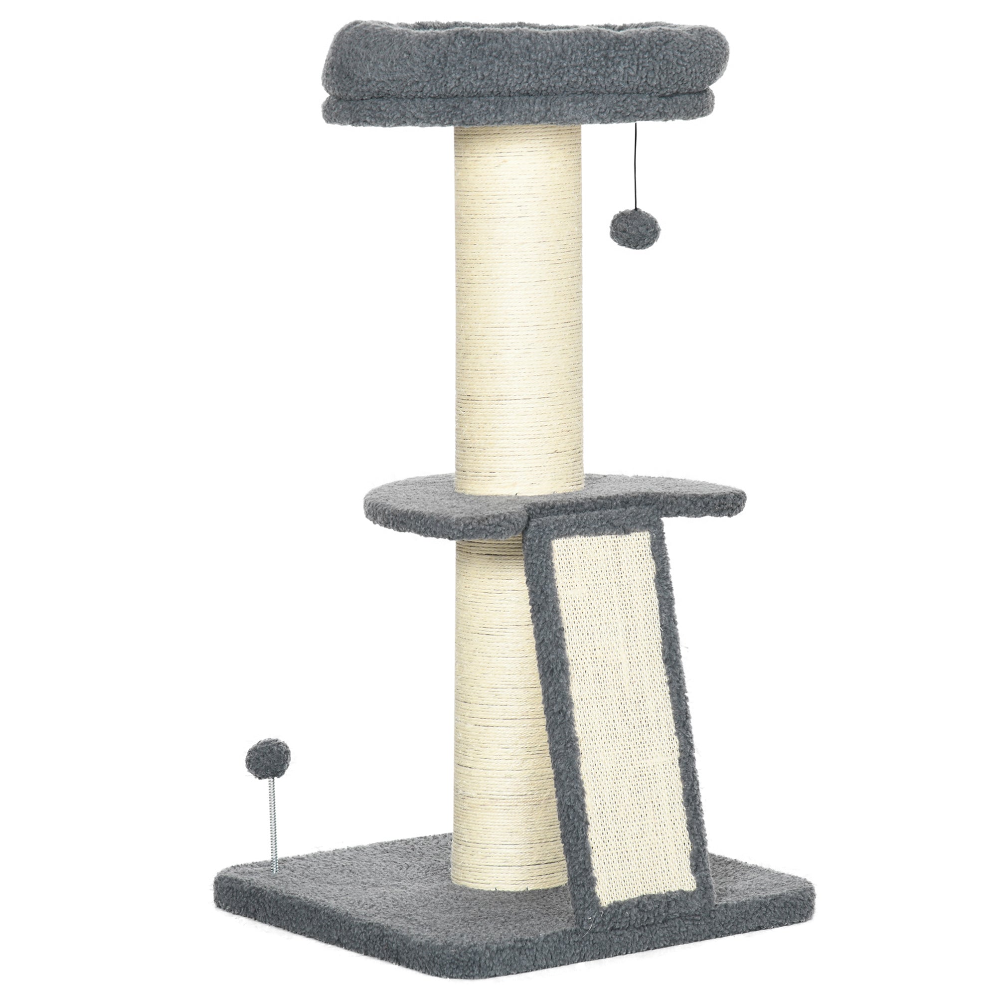 Cat Tree Cat Tower with Cat Scratching Posts, Pad, Bed, Toy Ball for Cats under 6 Kg, Dark Grey & Beige