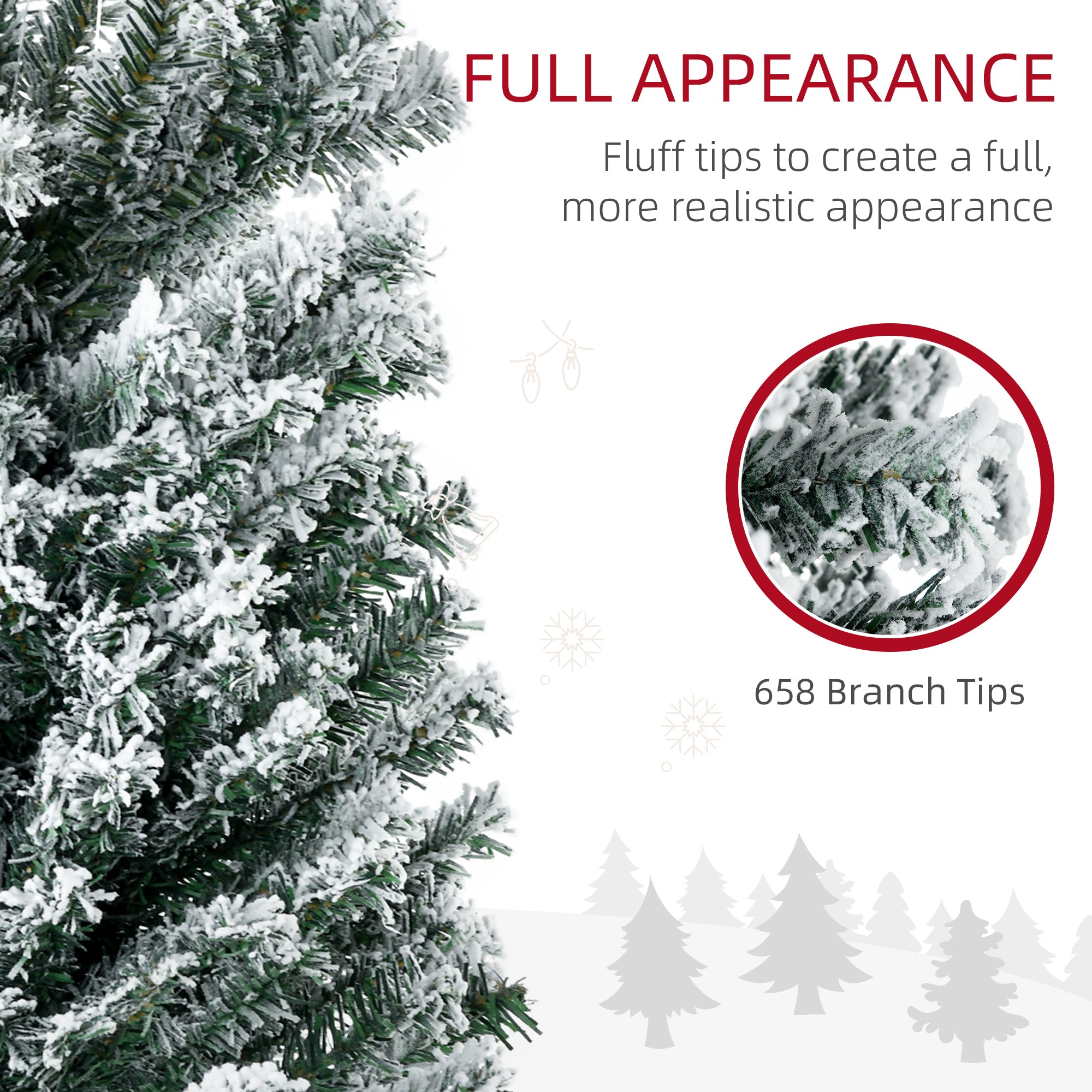 7.5' Artificial Prelit Christmas Trees Holiday Décor with Warm White LED Lights, Flocked Tips, Berry, Pine Cone