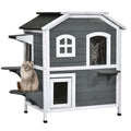 Solid Wood Waterproof Outdoor 2-Floor Cat Condo Villa - Grey