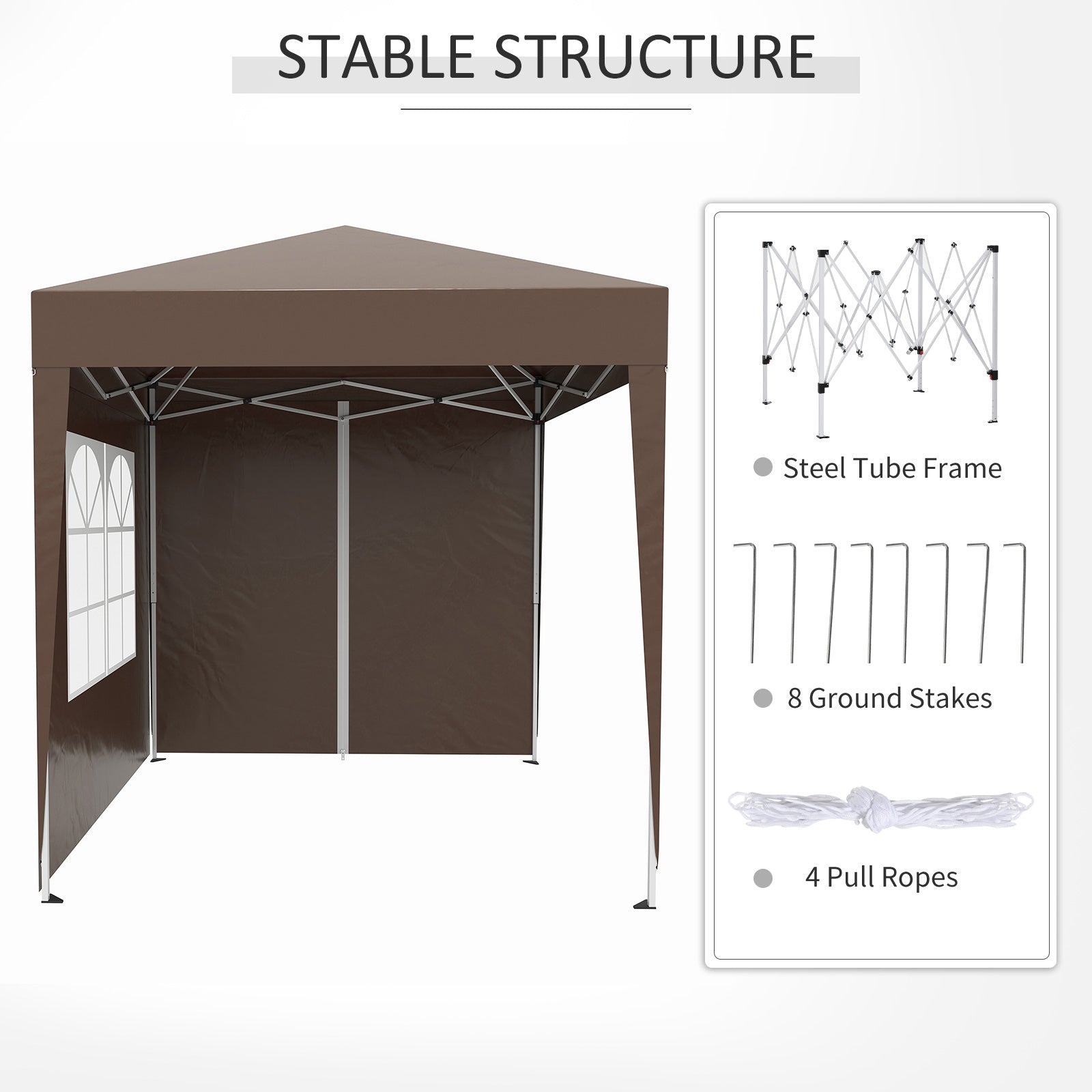 Pop Up Gazebo Canopy, size (2 x 2m)- Coffee