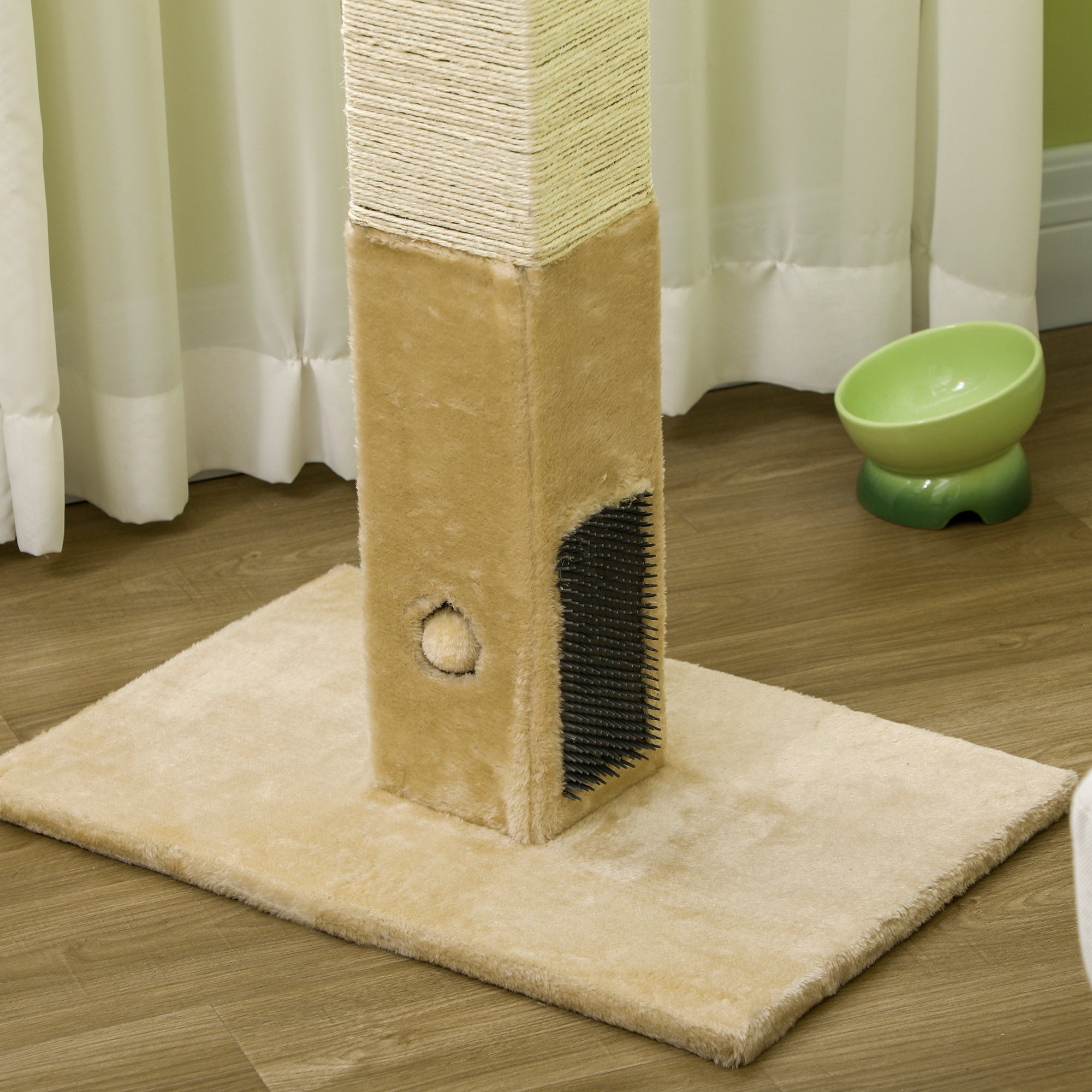 Jute Cat Scratching Post w/ Carpet Base Hanging Toy - Beige