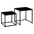 Set of 2 Modern Nesting Side Tables with Tempered Glass Tops - Black