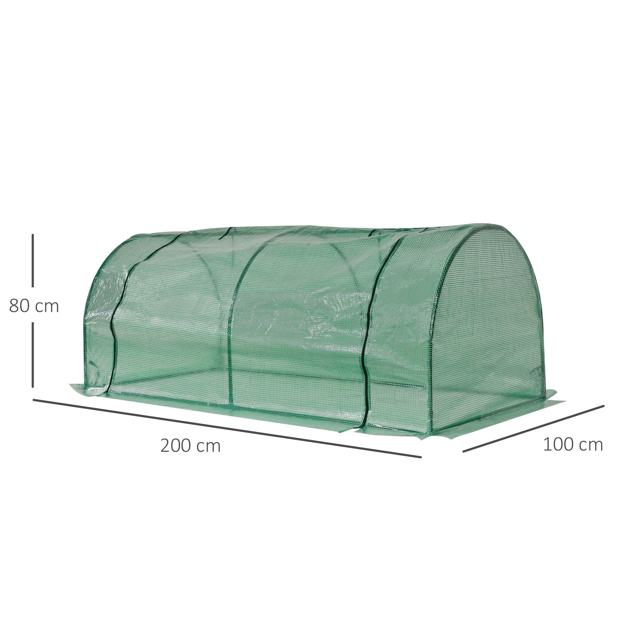 Tunnel Greenhouse Green Grow House for Garden Outdoor, Steel Frame, PE Cover, Green, 200 x 100 x 80cm