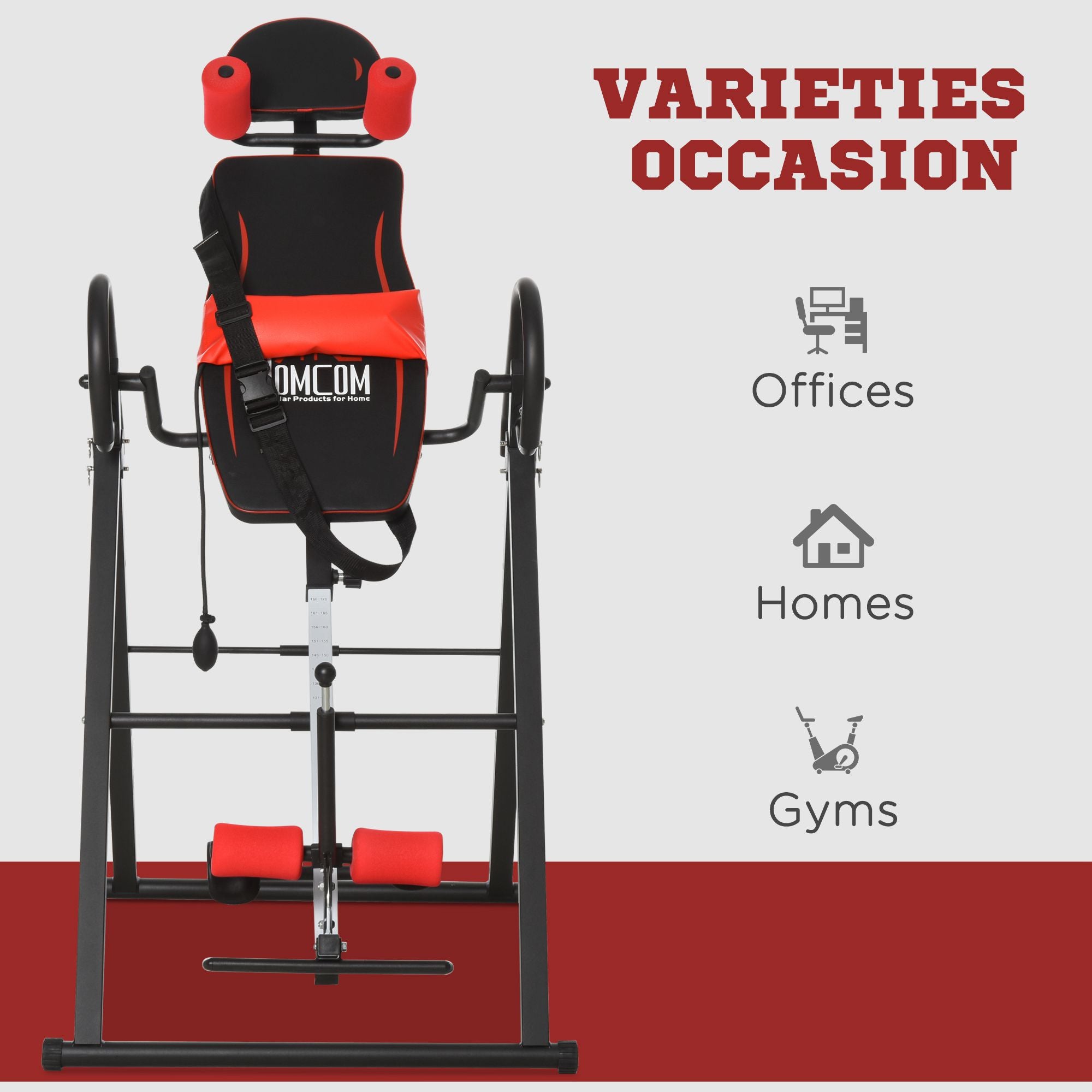 Steel Adjustable Pain Relief Gravity Inversion Table Red/Black