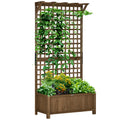 Wood Planter with Trellis Raised Garden Bed and Privacy Screen - Brown