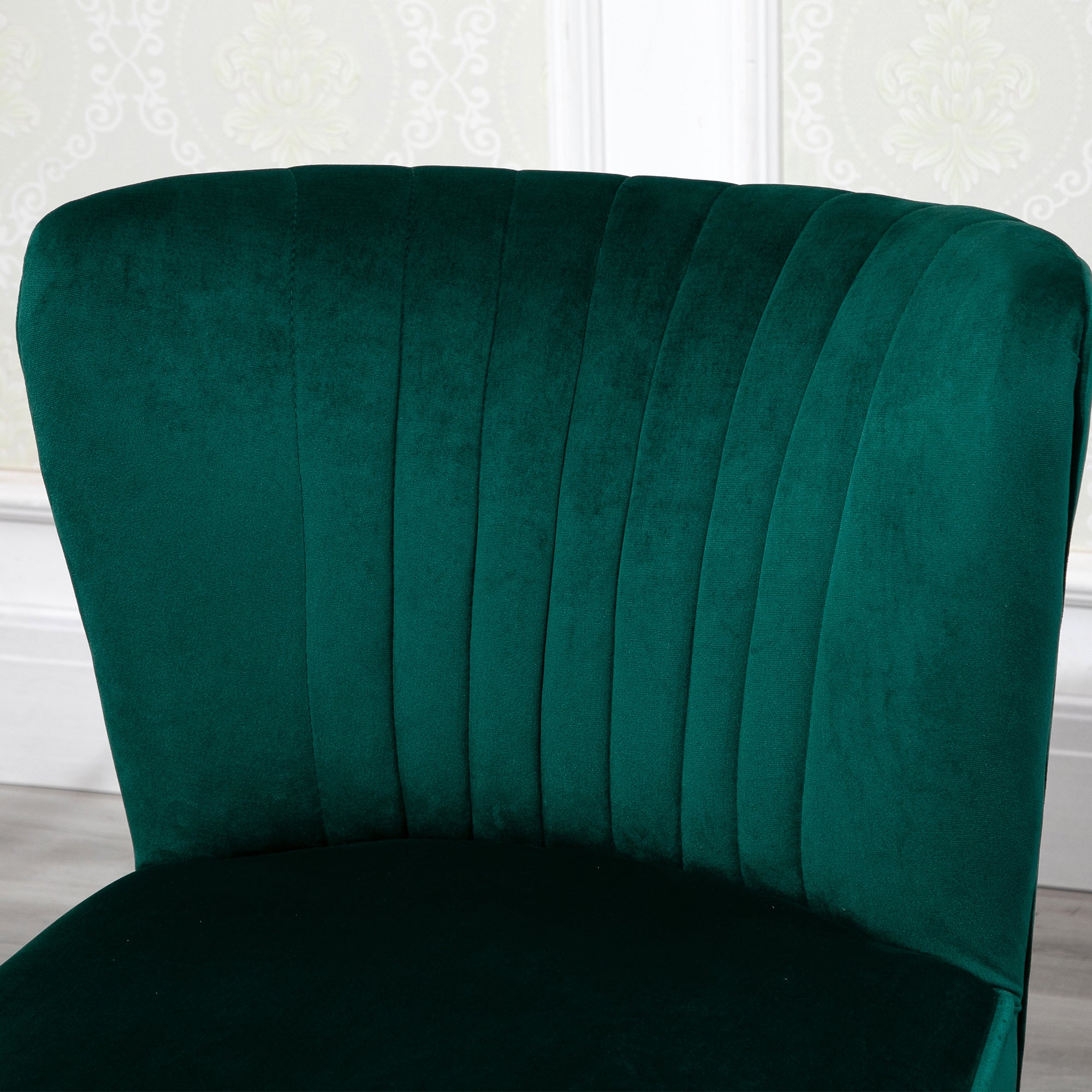Velvet Tub Accent Chair with Curved Back and Wood Frame Legs Set of 2 - Green