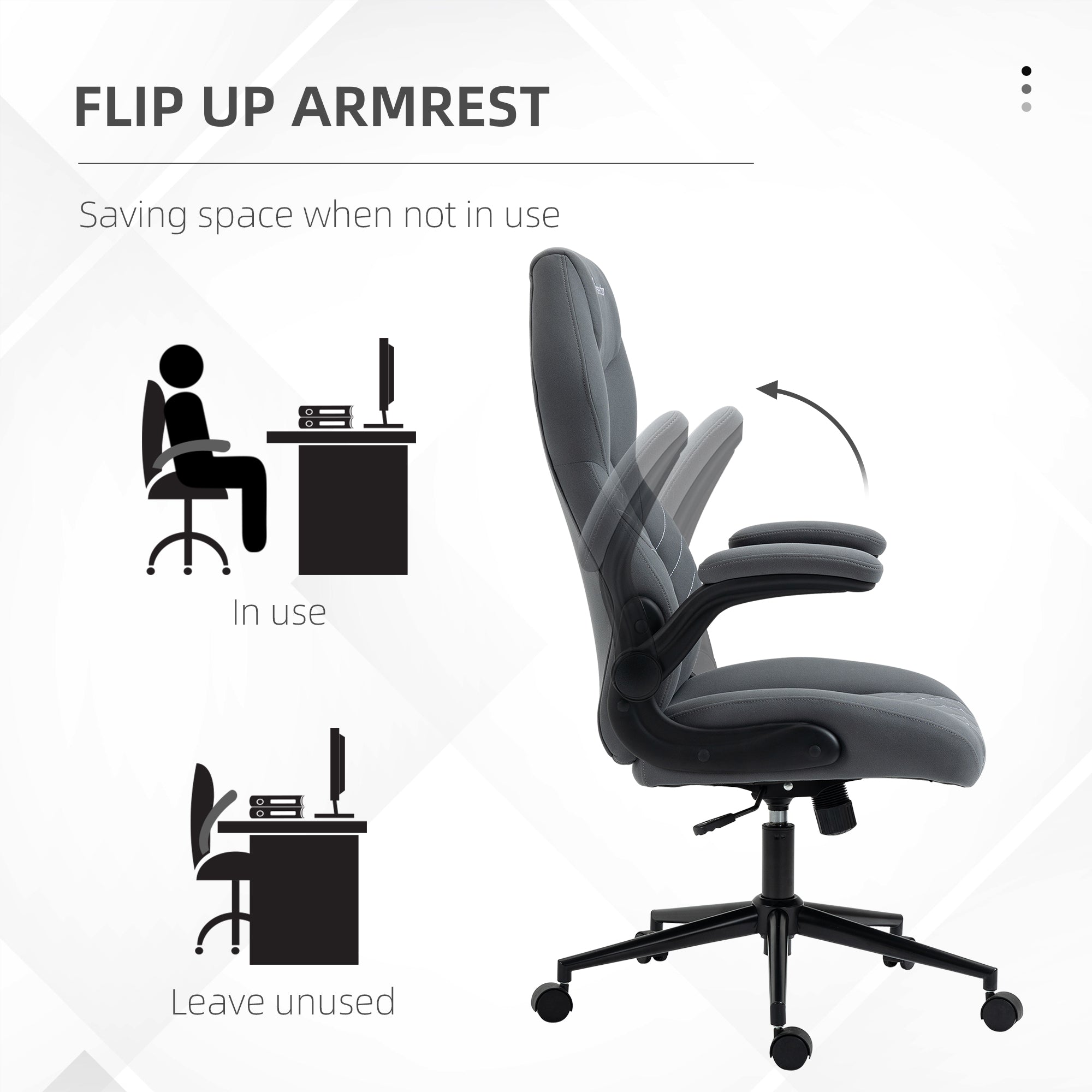 Home Office Desk Chair, Computer Chair with Flip Up Armrests, Swivel Seat and Tilt Function, Dark Grey