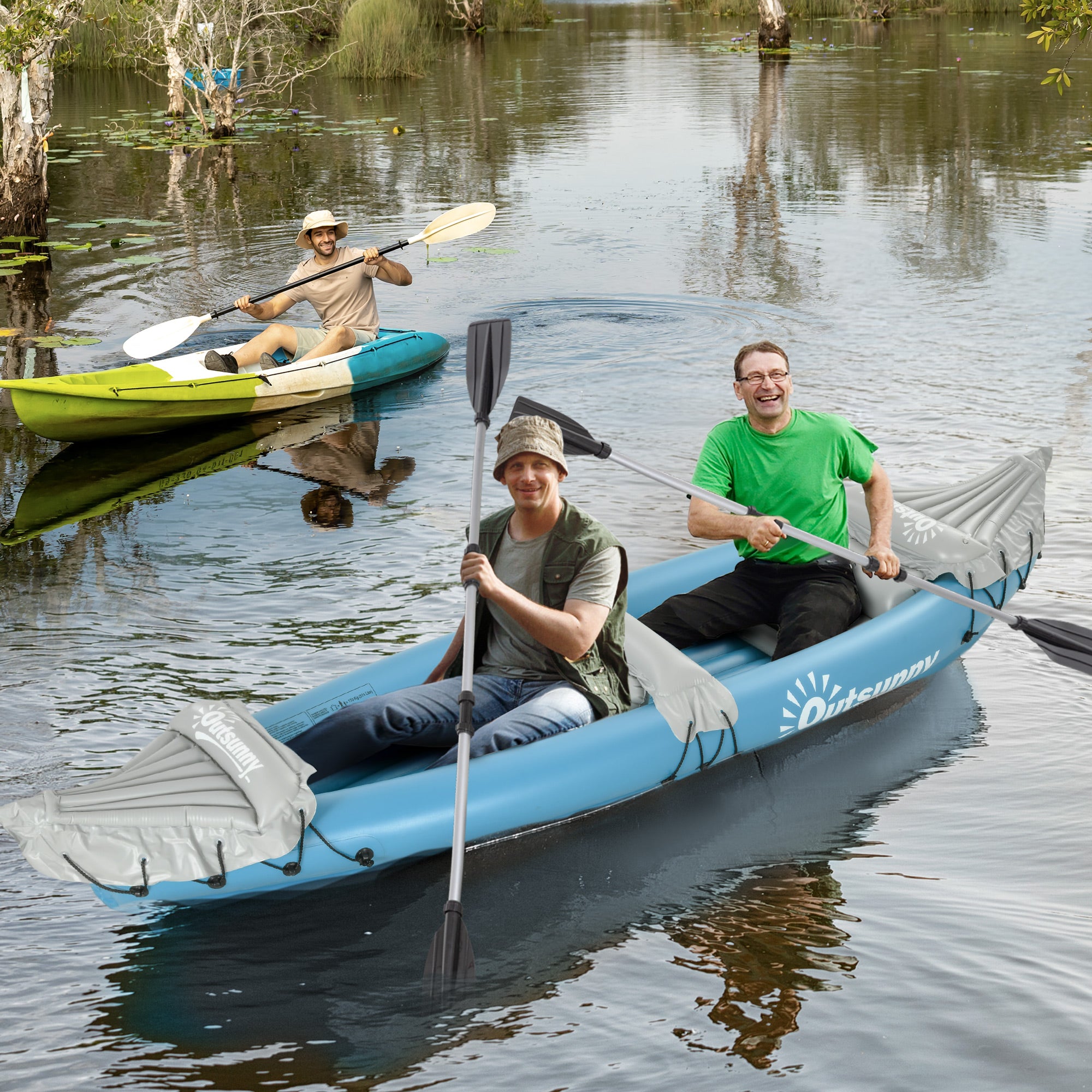 Inflatable Kayak, Two-Person Inflatable Canoe Boat Set with Air Pump, Aluminium Oars, 318 x 80 x 50cm - Blue