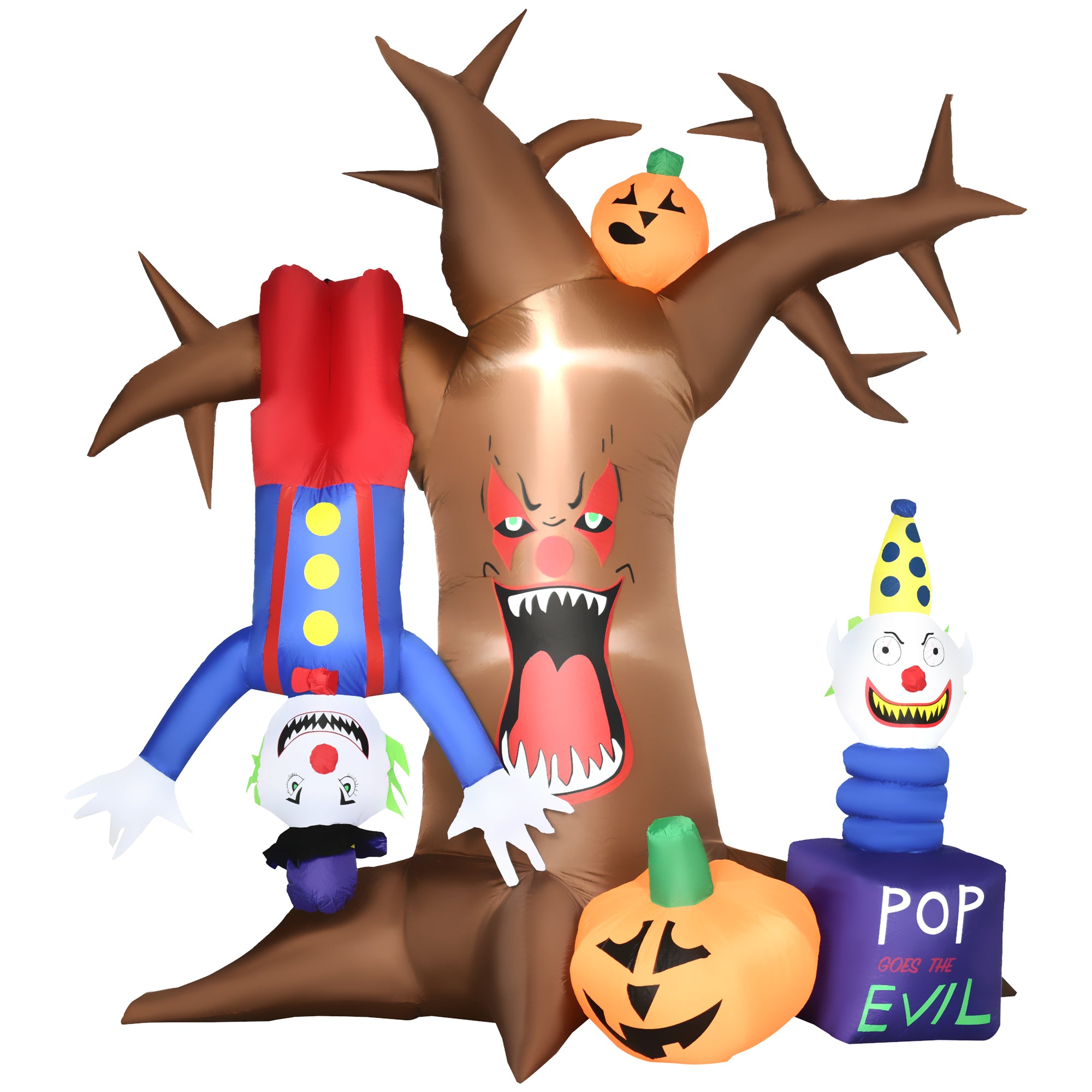 N7ft Halloween Inflatable Tree with Ghosts, Upside-down Clown Pumpkins